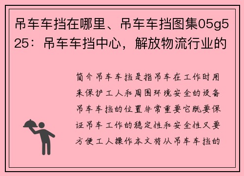 吊车车挡在哪里、吊车车挡图集05g525：吊车车挡中心，解放物流行业的瓶颈